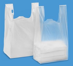 T Shirt Shopping Bags 13 mic.  1000 / case, WHITR Color With Printing, วัสดุ HDPE